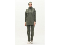 Kaponlu O Yaka Sade Basic kili Eofman Spor Takm - 03039 - Haki