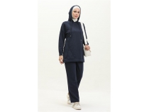 Kaponlu O Yaka Sade Basic kili Eofman Spor Takm - 03039 - Lacivert