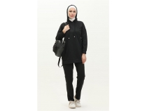 Kaponlu O Yaka Sade Basic kili Eofman Spor Takm - 03039 - Siyah