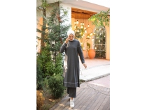 Kaponlu Uzun Sweat Pantolon kili Tesettr Eofman Takm - 03082.017 - Antrasit