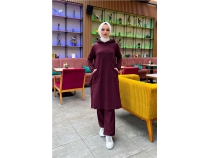 Kaponlu Yandat ttl Sade Basic Uzun Tunik ve Pantolon kili Spor Takm - 03071 - Mrdm