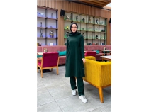 Kaponlu Yandat ttl Sade Basic Uzun Tunik ve Pantolon kili Spor Takm - 03071 - Nefti
