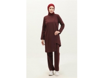 Kruvaze Bisiklet Yaka Sade Basic Tunik PanolonkiliTakm - 03076 - Mrdm