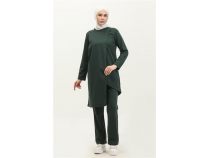 Kruvaze Bisiklet Yaka Sade Basic Tunik PanolonkiliTakm - 03076 - Nefti