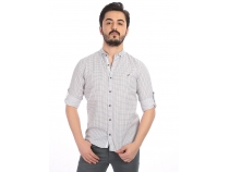 Lacivert Uzun Kollu Desenli Cepsiz Gmlek