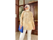 Lime Bask Detayl Desenli Gmlek - 71132 - ndigo