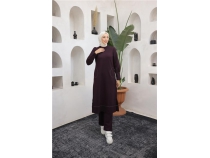 O Yaka Cepli Yrmal Uzun Sade kili Tesettr Eofman Takm - 71204 - Mrdm
