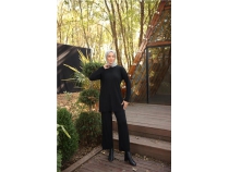 O Yaka Ksa Tunik Pantolon Sade kili Tesettr Eofman Takm - 71219.003 - Siyah