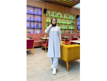 nden ki Cepli Sade Basic Uzun Tunik Pantolon kili Spor Takm - 03067 - Gri