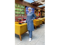 nden ki Cepli Sade Basic Uzun Tunik Pantolon kili Spor Takm - 03067 - ndigo