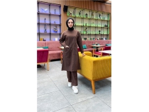 nden ki Cepli Sade Basic Uzun Tunik Pantolon kili Spor Takm - 03067 - Kahverengi