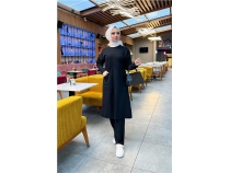nden ki Cepli Sade Basic Uzun Tunik Pantolon kili Spor Takm - 03067 - Siyah
