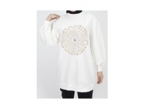 Papatya Ta Detayl Nak Baskl Sweatshirt - 71143 - Ekru