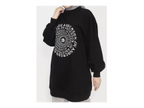 Papatya Ta Detayl Nak Baskl Sweatshirt - 71143 - Siyah