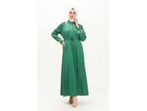 Silvia Brmck ncili Tesettr Elbise - 71108 - Benetton Yeil