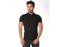 Siyah Polo Yaka Desenli T-Shirt