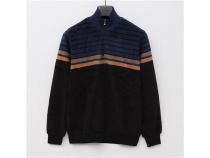 Uzun Kol Yar Fermuarl izgili Erkek Sweat - PR-4001 - Siyah