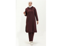 Uzun Tunik Kaponlu Kenardan Yrtmal kili Spor Takm - 03034 - Mrdm