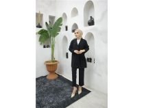 Yandan Balamal Krep Ceket kili Takm - 71194 - Siyah