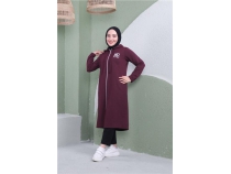 Yaz Baskl Fermuarl Kaponlu Uzun Sweat - 03081 - Mrdm