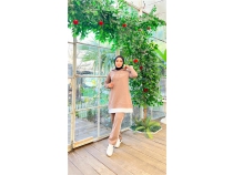 Yaz Baskl Garni Detayl Kaponlu Ksa Sweat Pantolon kili Tesettr Eofman Takm - 03080 - Vizon