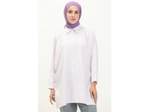 Yrtma Detayl Uzun Kollu Sade Basic Gmlek - 70042 - Lila