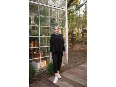 Arkas� Uzun O Yaka K�sa Sweat-Pantolon �kili E�ofman Spor Tak�m� - 71216.003 - Siyah