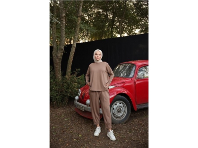 Arkas� Uzun O Yaka K�sa Sweat-Pantolon �kili E�ofman Spor Tak�m� - 71216.026 - Bej